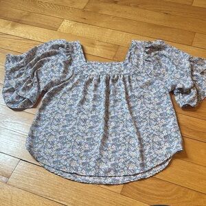 Sienna Sky Blue Floral Square-Neck Puff Sleeve Blouse